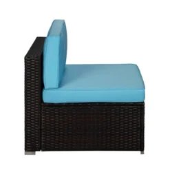 5pc Outdoor Rattan Wicker Conversation Set With Sofas, Chair, Coffee Table & Ottoman - Brown/Blue - GODEER -Garden Furniture Discounts GUEST 2c59df1a d131 4ed9 be5c 8136f009b5b8