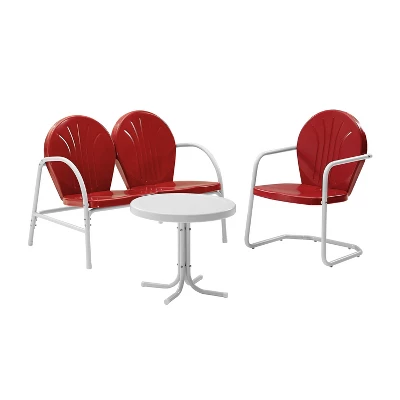 Griffith 3pc Outdoor Conversation Set With Loveseat, Armchair And Accent Table - Bright Red - Crosley 7 Griffith 3pc Outdoor Conversation Set With Loveseat, Armchair And Accent Table - Bright Red - Crosley - Image 5