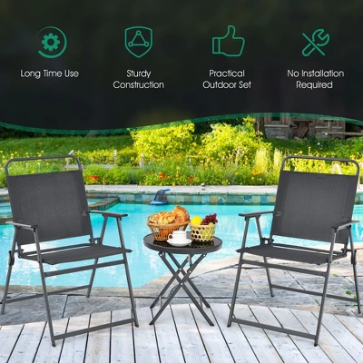 Costway 3PCS Outdoor Bistro Set Folding Table And Chairs Garden Deck Black 9 Costway 3PCS Outdoor Bistro Set Folding Table And Chairs Garden Deck Black - Image 7