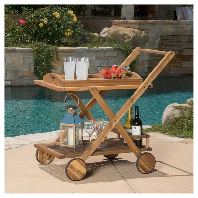 Riviera Acacia Wood Patio Bar Cart With Tray - Natural - Christopher Knight Home 3 Riviera Acacia Wood Patio Bar Cart With Tray - Natural - Christopher Knight Home