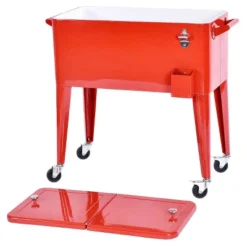Costway Red Outdoor Patio 80 Quart Cooler Cart Ice Beer Beverage Chest Party Portable -Garden Furniture Discounts GUEST 30768bd5 6246 4699 aff5 c574bcb4df7c