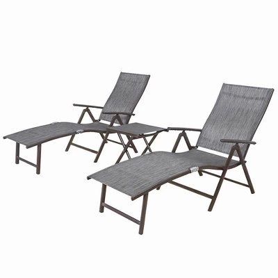 3pc Outdoor Set With Aluminum Adjustable Chaise Lounge & Table Set - Black/Gray - Crestlive Products 3 3pc Outdoor Set With Aluminum Adjustable Chaise Lounge & Table Set - Black/Gray - Crestlive Products
