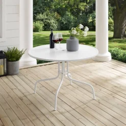 Griffith 40" Outdoor Round Dining Table - White Satin - Crosley -Garden Furniture Discounts GUEST 3167e68f 2110 4cf1 9827 5dbc78271ff9