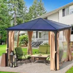 Aoodor 10'x 10' Patio Gazebo Polycarbonate Roof Black -Garden Furniture Discounts GUEST 316de584 0aef 4985 9544 91f3ca54a4a0