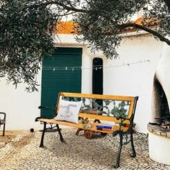 Costway Patio Park Garden Bench Porch Chair Outdoor Deck Cast Iron Hardwood Rose -Garden Furniture Discounts GUEST 329c5b4c 4643 49a0 a80a ea151c2be8b7