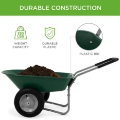 Best Choice Products Dual-Wheel Home Wheelbarrow Yard Garden Cart For Lawn, Construction - Green -Garden Furniture Discounts GUEST 335b3780 fb38 48f3 9cbf 53b82063ec60