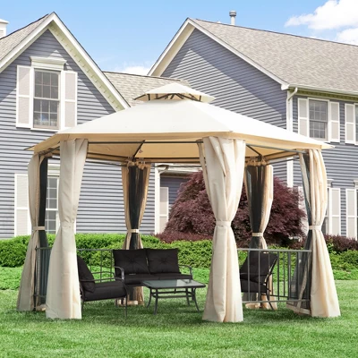 Outsunny 13' X 13' Outdoor Patio Gazebo Canopy Pavilion With Removable Mesh Netting, Curtains, Double Tiered Roof, UV Protection & Large Floor Space 3 Outsunny 13' X 13' Outdoor Patio Gazebo Canopy Pavilion With Removable Mesh Netting, Curtains, Double Tiered Roof, UV Protection & Large Floor Space