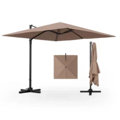 Costway Patio 9.5FT Square Cantilever Offset Hanging Umbrella 2-Tier 360° Outdoor Beige/ Coffee/Navy -Garden Furniture Discounts GUEST 34b4d4f7 942b 4d3f a9b4 7de641159bf0