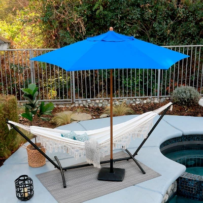 9' X 9' Round Wood Grain Steel Patio Umbrella Pacific Blue - Astella 4 9' X 9' Round Wood Grain Steel Patio Umbrella Pacific Blue - Astella - Image 2
