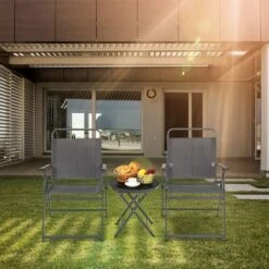 Costway 3PCS Outdoor Bistro Set Folding Table And Chairs Garden Deck Black