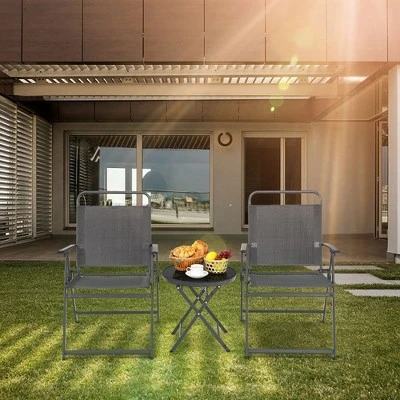 Costway 3PCS Outdoor Bistro Set Folding Table And Chairs Garden Deck Black 3 Costway 3PCS Outdoor Bistro Set Folding Table And Chairs Garden Deck Black