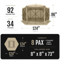 Gazelle Tents G6 8 Person 12' X 12' Pop Up 6 Sided Portable Hub Gazebo Screen Canopy Tent With Large Main Door, Wind Panels, And Screens, Desert Sand -Garden Furniture Discounts GUEST 36b3ae4d 3bf4 4ad9 b7e1 4993dcbe4ef0