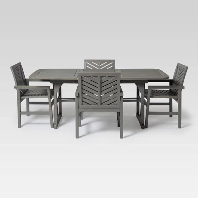 5pc Slatted Extendable Acacia Wood Patio Dining Set - Saracina Home 3 5pc Slatted Extendable Acacia Wood Patio Dining Set - Saracina Home