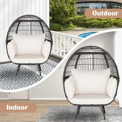 Costway Patio Oversized Rattan Wicker Egg Chair Lounge Basket 4 Cushion Indoor & Outdoor 6 Costway Patio Oversized Rattan Wicker Egg Chair Lounge Basket 4 Cushion Indoor & Outdoor - Image 4