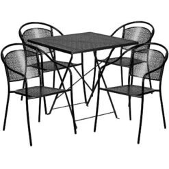 Flash Furniture Oia Commercial Grade 28" Square Indoor-Outdoor Steel Folding Patio Table Set With 4 Round Back Chairs -Garden Furniture Discounts GUEST 38dee876 9543 4bab 968a 07c7fe263f8a