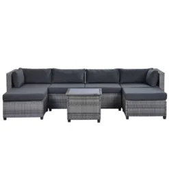 7pc Outdoor Set With Rattan Sofa & Cushions - Gray - GODEER -Garden Furniture Discounts GUEST 3986ffa1 d58f 4c7e 9de7 5b3681b015d1