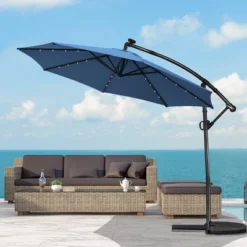 Costway 10FT Patio Offset Umbrella Solar Powered LED 360Degree Rotation Aluminum Blue -Garden Furniture Discounts GUEST 3a846b57 c459 4980 9469 d707e1164eaf