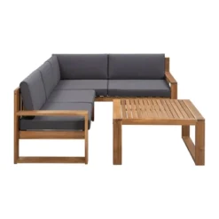 3pc Outdoor Acacia Wood Sectional Conversation Set With Cushions - Gray - GODEER -Garden Furniture Discounts GUEST 3aebb9ea 8644 43b6 ae00 9702c760c83f