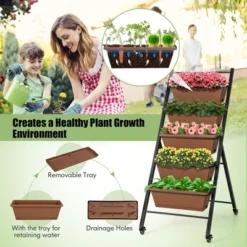 Costway 5-Tier Vertical Raised Garden Bed Elevated Planter With Wheels & Container Boxes Brown 16 Costway 5-Tier Vertical Raised Garden Bed Elevated Planter With Wheels & Container Boxes Brown -Garden Furniture Discounts GUEST 3b5ad5c7 c92e 47e2 9587 501224220390