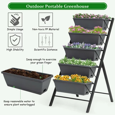 Costway 4 FT Vertical Raised Garden Bed 5-Tier Planter Box For Patio Balcony Flower Herb 4 Costway 4 FT Vertical Raised Garden Bed 5-Tier Planter Box For Patio Balcony Flower Herb - Image 2