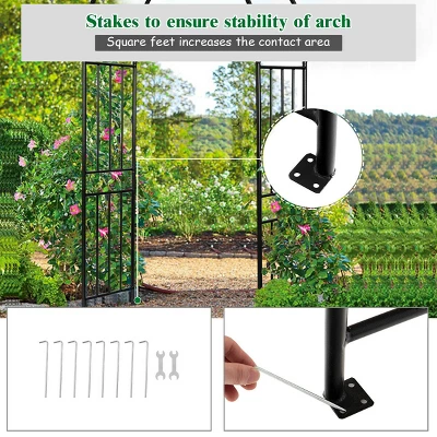 Costway 7.2Ft Garden Arch Steel Arbor Wedding Garden Decoration Climbing Plants W/Stakes 10 Costway 7.2Ft Garden Arch Steel Arbor Wedding Garden Decoration Climbing Plants W/Stakes - Image 8