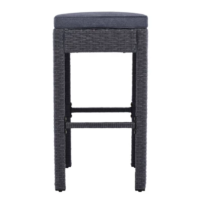 5pc Outdoor Rattan Bar Set With Stools & Cushions- Gray - WELLFOR 5 5pc Outdoor Rattan Bar Set With Stools & Cushions- Gray - WELLFOR - Image 3