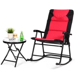 Costway 3 PCS Outdoor Folding Rocking Chair Table Set Bistro Sets Patio Furniture Red -Garden Furniture Discounts GUEST 3ff5f44c 2280 4dff a8e9 889b79978d8e