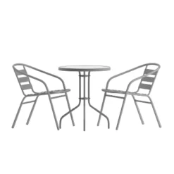 Flash Furniture Lila 23.75'' Round Glass Metal Table With 2 Metal Aluminum Slat Stack Chairs -Garden Furniture Discounts GUEST 4044f60d 90cf 4167 8716 7582044f6a13