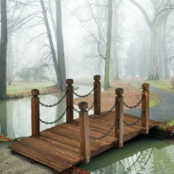 Costway 5 Ft Wooden Garden Bridge Arc Footbridge Stained Finish Walkway W/Rails -Garden Furniture Discounts GUEST 4093af68 e439 4ab2 8a40 efc0ba4bfb98
