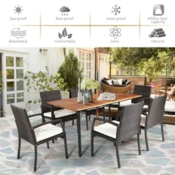 Costway 7PCS Patio Rattan Dining Set Table Top W/Umbrella Hole -Garden Furniture Discounts GUEST 413ae293 62d6 493c a49d 7613963e5bce
