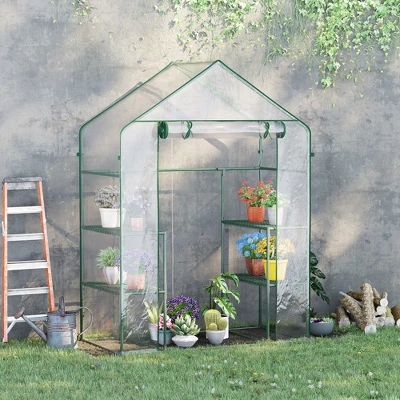 Outsunny 56" X 29" X 77" Mini Greenhouse, Walk-in Greenhouse, Garden Hot House With 4 Shelves, Roll-Up Door And Weatherized Cover, Deep Green 4 Outsunny 56" X 29" X 77" Mini Greenhouse, Walk-in Greenhouse, Garden Hot House With 4 Shelves, Roll-Up Door And Weatherized Cover, Deep Green - Image 2