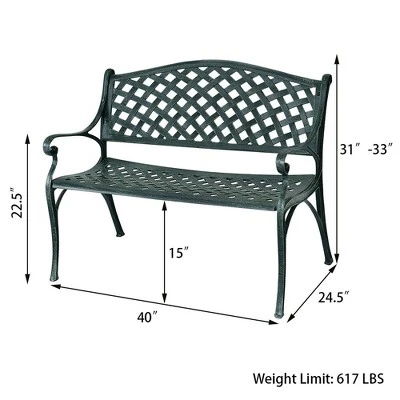 Costway 40'' Outdoor Antique Garden Bench Aluminum Frame Seats Chair Patio Garden Furni 3 Costway 40'' Outdoor Antique Garden Bench Aluminum Frame Seats Chair Patio Garden Furni