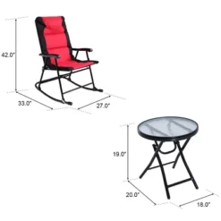Costway 3 PCS Outdoor Folding Rocking Chair Table Set Bistro Sets Patio Furniture Red -Garden Furniture Discounts GUEST 4347d4da 5c66 4647 ab1b 713e817b49aa