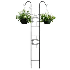 Achla Designs 83.5" Square-on-Square Modern Double Pole Iron Garden Trellis Graphite Powder Coat Finish