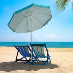 6.5' X 6.5' Portable Sunshade Beach Umbrellas With Tilt Aluminum Pole And Carrying Bag - Wellfor
