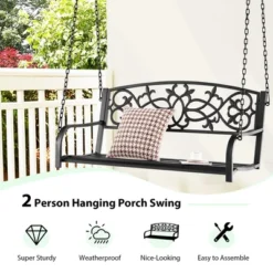 Costway 2-Person Metal Outdoor Porch Swing Hanging Patio Bench 485 Lbs Capacity BlackBrown -Garden Furniture Discounts GUEST 4662d179 18a3 482e b580 3e86df609322