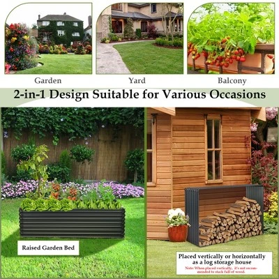 Costway 2 PCS Galvanized Raised Garden Bed Outdoor Planter Box Firewood Rack Log Holder 9 Costway 2 PCS Galvanized Raised Garden Bed Outdoor Planter Box Firewood Rack Log Holder - Image 7