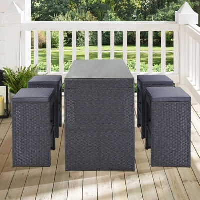 5pc Outdoor Rattan Bar Set With Stools & Cushions- Gray - WELLFOR 19 5pc Outdoor Rattan Bar Set With Stools & Cushions- Gray - WELLFOR - Image 17