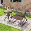 Costway Patio Rocking Chair Art Scroll Rocker Backrest Armrests Antique Copper Backyard