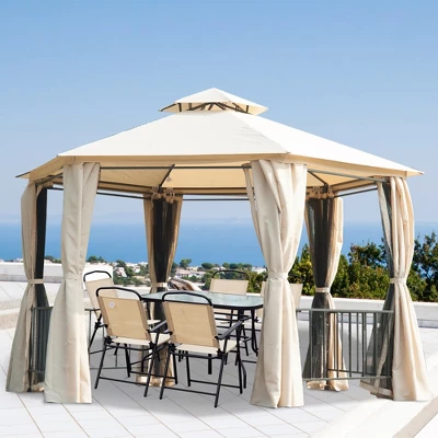 Outsunny 13' X 13' Outdoor Patio Gazebo Canopy Pavilion With Removable Mesh Netting, Curtains, Double Tiered Roof, UV Protection & Large Floor Space 4 Outsunny 13' X 13' Outdoor Patio Gazebo Canopy Pavilion With Removable Mesh Netting, Curtains, Double Tiered Roof, UV Protection & Large Floor Space - Image 2