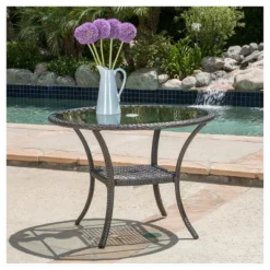 San Pico Round Wicker And Glass Table - Gray - Christopher Knight Home -Garden Furniture Discounts GUEST 481d043e 5f08 472d 981a e809adc70452