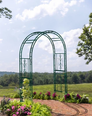Evergreen Montebello Iron Garden Arbor, Forest Green- 53 X 84 X 23 Inches Fade And Weather Resistant Outdoor Decor 3 Evergreen Montebello Iron Garden Arbor, Forest Green- 53 X 84 X 23 Inches Fade And Weather Resistant Outdoor Decor