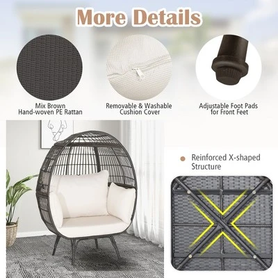 Costway Patio Oversized Rattan Wicker Egg Chair Lounge Basket 4 Cushion Indoor & Outdoor 8 Costway Patio Oversized Rattan Wicker Egg Chair Lounge Basket 4 Cushion Indoor & Outdoor - Image 6