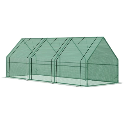 Outsunny 9' L X 3' W X 3' H Mini Greenhouse Portable Hot House With Large Zipper Doors & Water/UV PE Cover For Outdoor And Garden, Green 5 Outsunny 9' L X 3' W X 3' H Mini Greenhouse Portable Hot House With Large Zipper Doors & Water/UV PE Cover For Outdoor And Garden, Green - Image 3