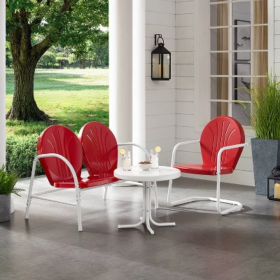 Griffith 3pc Outdoor Conversation Set With Loveseat, Armchair And Accent Table - Bright Red - Crosley 3 Griffith 3pc Outdoor Conversation Set With Loveseat, Armchair And Accent Table - Bright Red - Crosley