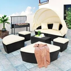 6pc Wicker Round Outdoor Sectional Set With Cushions - Black/Beige - GODEER -Garden Furniture Discounts GUEST 4a1d96ff af7f 4aeb a691 c4c3d014e67e