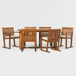 Saracina Home 7pc Modern Slatted Acacia Outdoor Dining Set With Trapezoid Legs -Garden Furniture Discounts GUEST 4a9c5be8 f083 42b7 b2bc 555b83314b2e