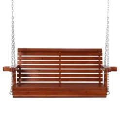 Outsunny 46" 2-Person Porch Swing Wooden Patio Swing Bench With Cup Holders, Slatted Design, & Chains Included, 440lb Weight Capacity -Garden Furniture Discounts GUEST 4b13271c ae5e 47ec 9bc0 255b243b04e8