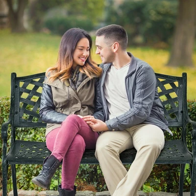 Costway 40'' Outdoor Antique Garden Bench Aluminum Frame Seats Chair Patio Garden Furni 4 Costway 40'' Outdoor Antique Garden Bench Aluminum Frame Seats Chair Patio Garden Furni - Image 2