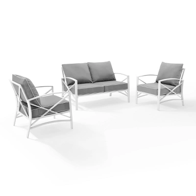 3pc Kaplan Outdoor Steel Conversation Set Gray/White - Crosley 7 3pc Kaplan Outdoor Steel Conversation Set Gray/White - Crosley - Image 5